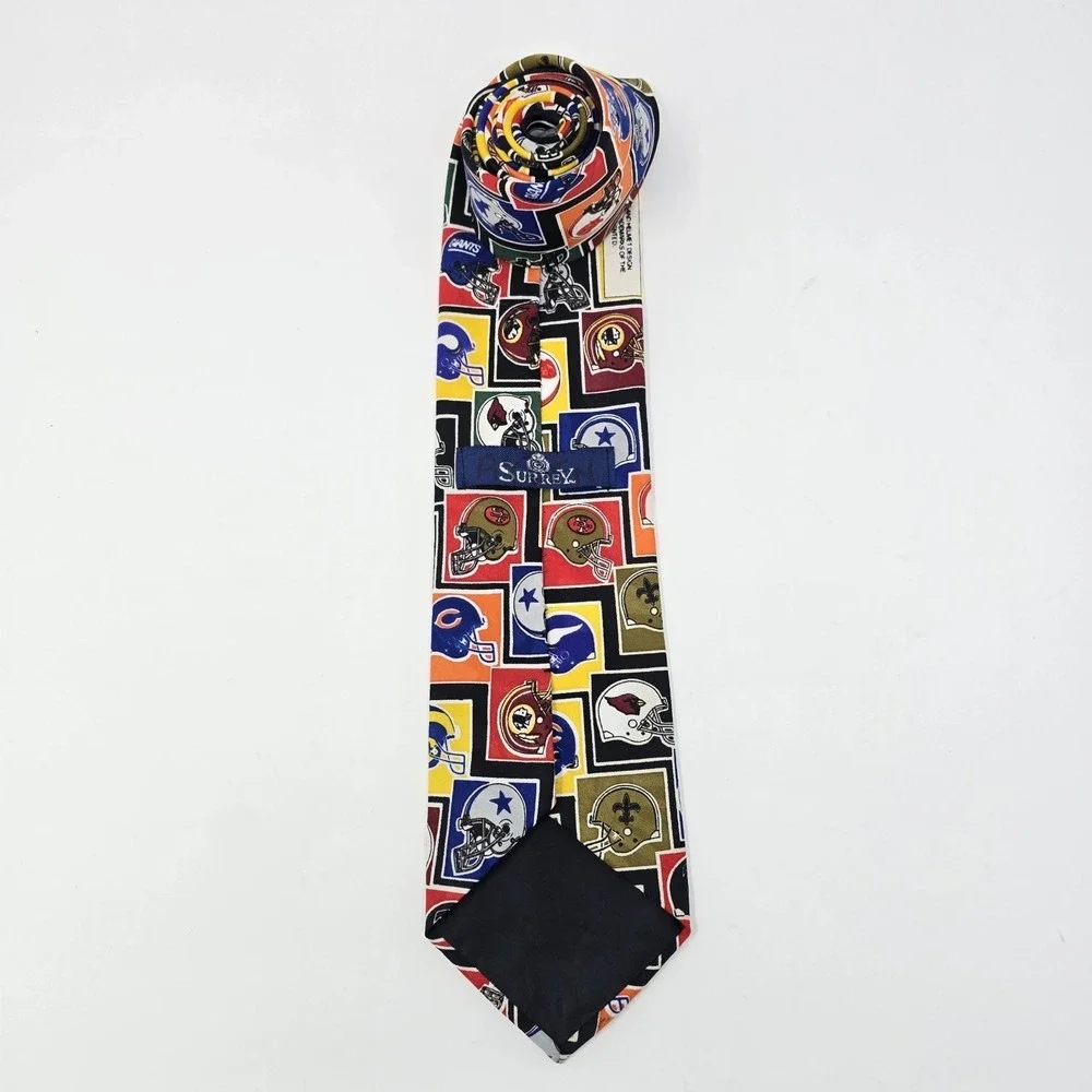 Surrey Mens Football Helmet Grid Print Necktie Multi Color Sports Fan Tie
